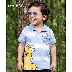 Babyhug Disney Single Jersey Knit Half Sleeves Striped Polo T-Shirt with Lion King Graphic - Blue