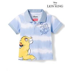 Babyhug Disney Single Jersey Knit Half Sleeves Striped Polo T-Shirt with Lion King Graphic - Blue