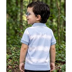 Babyhug Disney Single Jersey Knit Half Sleeves Striped Polo T-Shirt with Lion King Graphic - Blue