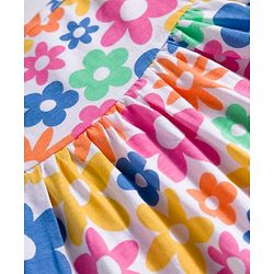 Babyhug 100% Cotton Knit Sleeveless Floral Printed Frock With Bloomer & Headband - Multicolour