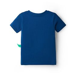 Babyhug Cotton Knit Half Sleeves T-Shirt With Dino Print & Applique - Navy Blue