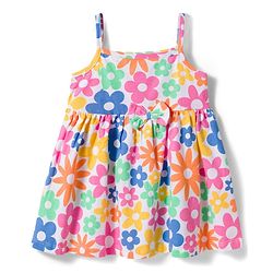 Babyhug 100% Cotton Knit Half Sleeves Floral Printed Frock With Inner Tee - Multicolour