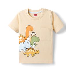 Babyhug Cotton Knit Half Sleeves T-Shirt With Dino Print - Multicolor