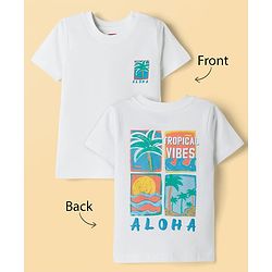 Babyhug Cotton Knit Half Sleeves T-Shirt With Front & Back Tropical Theme Print - White