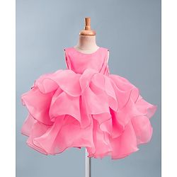 Babyhug Woven Sleeveless  Layered Glass Nylon Party Dress with Hairband - Light Pink
