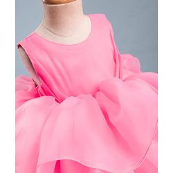 Babyhug Woven Sleeveless  Layered Glass Nylon Party Dress with Hairband - Light Pink
