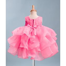 Babyhug Woven Sleeveless  Layered Glass Nylon Party Dress with Hairband - Light Pink