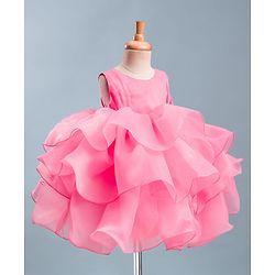 Babyhug Woven Sleeveless  Layered Glass Nylon Party Dress with Hairband - Light Pink