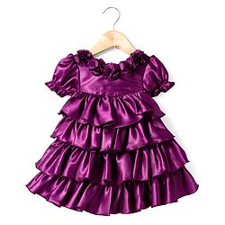 Babyhug Satin Woven Half Sleeves Party Dress With Floral Corsage - Violet