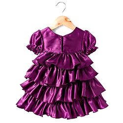 Babyhug Satin Woven Half Sleeves Party Dress With Floral Corsage - Violet