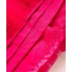 Babyhug Woven Half Puffed Sleeves Glittered A Line Tiered Mesh Party Dress with Floral Applique - Dark Pink