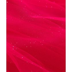 Babyhug Woven Half Puffed Sleeves Glittered A Line Tiered Mesh Party Dress with Floral Applique - Dark Pink