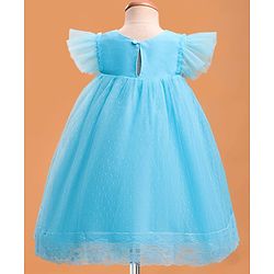 Babyhug Mesh Woven Frill Sleeves Party Dress With Floral Lace Detailing & Applique - Light Blue