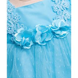 Babyhug Mesh Woven Frill Sleeves Party Dress With Floral Lace Detailing & Applique - Light Blue