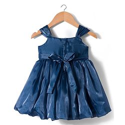 Babyhug Tissue Woven Sleeveless Party Dress With Floral Corsage & Pleated Yoke - Teal Blue
