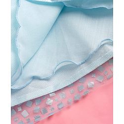 Babyhug Mesh Woven Sleeveless Foil Printed Party Gown With Sequin Detailing & Bow Applique - Light Blue