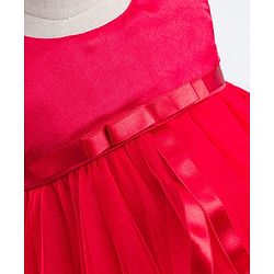 Babyhug Woven Sleeveless  Layered Mesh Party Dress with Bow & Cotton Lining - Red