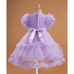 Babyhug Mesh Woven Half Frill Sleeves Layered Ruffle Party Dress with with Yoke Pleating & Sequined Bow Detailing - Lilac