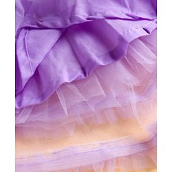 Babyhug Mesh Woven Half Frill Sleeves Layered Ruffle Party Dress with with Yoke Pleating & Sequined Bow Detailing - Lilac