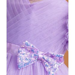 Babyhug Mesh Woven Half Frill Sleeves Layered Ruffle Party Dress with with Yoke Pleating & Sequined Bow Detailing - Lilac
