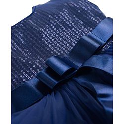 Babyhug Mesh Woven Sleeveless Party Dress With Lace Detailing & Sequinned Yoke - Navy Blue