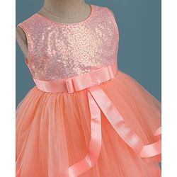 Babyhug Mesh Woven Sleeveless Party Dress With Lace Detailing & Sequinned Yoke - Navy Blue