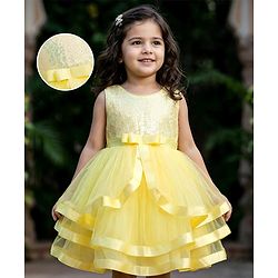 Babyhug Mesh Woven Sleeveless Party Dress With Lace Detailing & Sequinned Yoke - Navy Blue