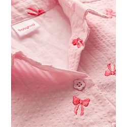 Babyhug 100% Cotton Seer Sucker Woven Half Sleeves Bow Embroidered Top with Knot - Light Pink