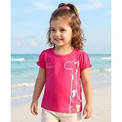 Babyhug 100% Cotton Knit Half Sleeves Giraffe Printed T-Shirt - Dark Pink