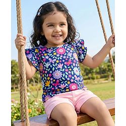 Babyhug 100% Cotton Knit Half Sleeves Floral Printed T-Shirt - Multicolour