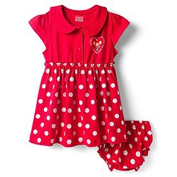 Babyhug Single Jersey Knit Cap Sleeves Polka Dotted Frock with Bloomer - Red