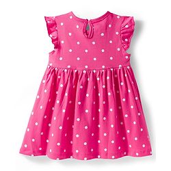 Babyhug 100% Cotton Knit Sleeveless Polka Dots Printed & Floral Applique Frock With Bloomer - Pink