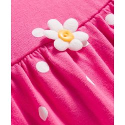Babyhug 100% Cotton Knit Sleeveless Polka Dots Printed & Floral Applique Frock With Bloomer - Pink