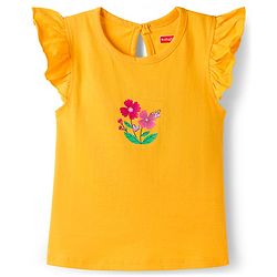 Babyhug Cotton Knit Half Frill Sleeves T-Shirts with Floral Graphics Pack of 3 - Dark Pink White & Yellow