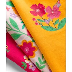 Babyhug Cotton Knit Half Frill Sleeves T-Shirts with Floral Graphics Pack of 3 - Dark Pink White & Yellow