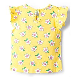 Babyhug Cotton Knit Half Frill Sleeves T-Shirts with Floral Graphics Pack of 3 - Pink Light Blue & Light Yellow