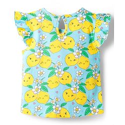 Babyhug Cotton Knit Half Frill Sleeves T-Shirts with Floral Graphics Pack of 3 - Pink Light Blue & Light Yellow