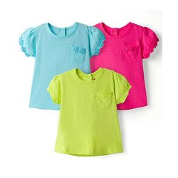Babyhug 100% Cotton Knit Half Sleeves T-Shirts With Floral Applique Pack Of 3 - Multicolour