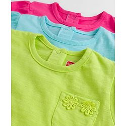 Babyhug 100% Cotton Knit Half Sleeves T-Shirts With Floral Applique Pack Of 3 - Multicolour