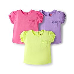 Babyhug 100% Cotton Half Sleeves T-Shirts With Floral Applique Pack Of 3 - Multicolour