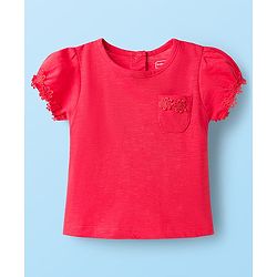 Babyhug Cotton Knit Half Sleeves Solid T-Shirts with Floral Applique Pack of 3 - Red Navy Blue & White