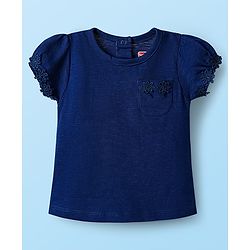 Babyhug Cotton Knit Half Sleeves Solid T-Shirts with Floral Applique Pack of 3 - Red Navy Blue & White