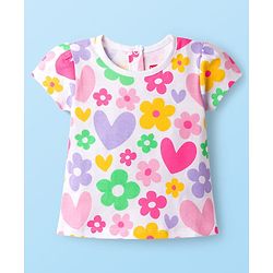 Babyhug 100% Cotton Knit Half Sleeves Floral Hearts & Polka Dots Printed T-Shirts Pack Of 3 - Multicolour