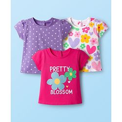 Babyhug 100% Cotton Knit Half Sleeves Floral Hearts & Polka Dots Printed T-Shirts Pack Of 3 - Multicolour