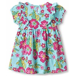 Babyhug Cotton Knit One Piece Frocks Half Sleeves Floral Print Light Blue 3-6 Months