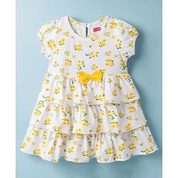 Babyhug Cotton Woven One Piece Frocks and Dresses Half Sleeves Tiered Floral Print Red 3-6 Months