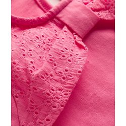 Babyhug 100% Cotton Knit Half Puff Sleeves Top With Embroidery - Pink