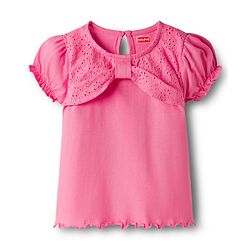 Babyhug 100% Cotton Knit Half Puff Sleeves Top With Embroidery - Pink