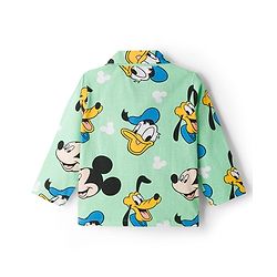 Babyhug Disney Single Jersey Knit Full Sleeves Co-ords Night Suit With Mickey & Friends Print - Light Green