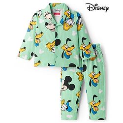 Babyhug Disney Single Jersey Knit Full Sleeves Co-ords Night Suit With Mickey & Friends Print - Light Green